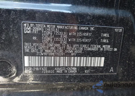 2021 Toyota Rav4 Xle from USA, damaged, VIN 2T3W1RFVXMC110281